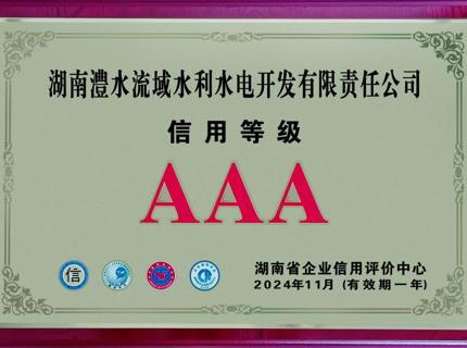 喜报！公司连续9年保持企业信用等级AAA级企业